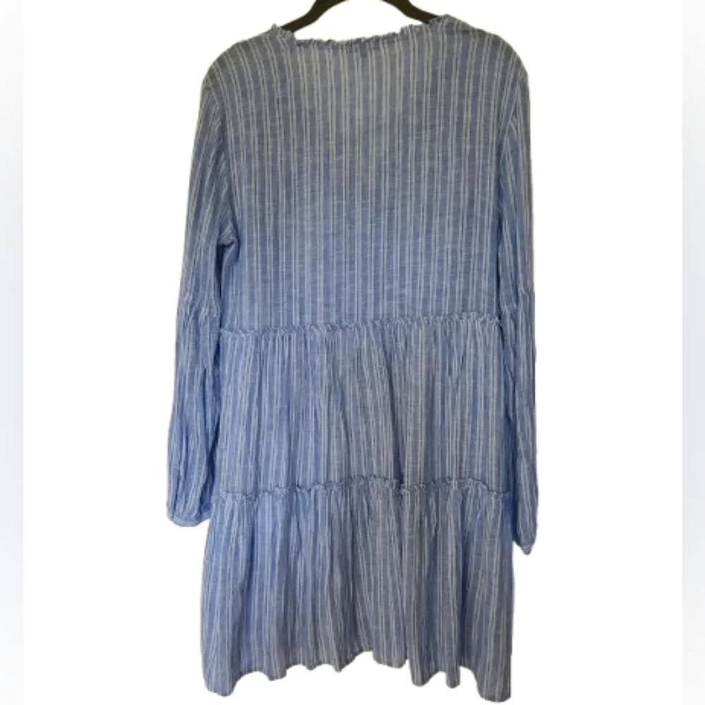 Rails Everly Ludlow Stripe Tiered Dress Rayon Linen Blue White S
